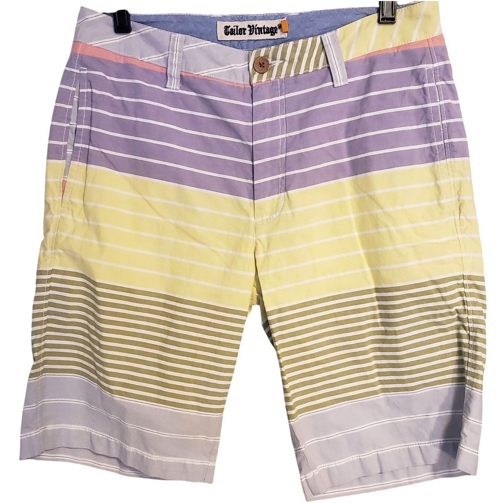Tailor Vintage Mens 30 Multi Color Striped Cotton Chino Walking Shorts Purple